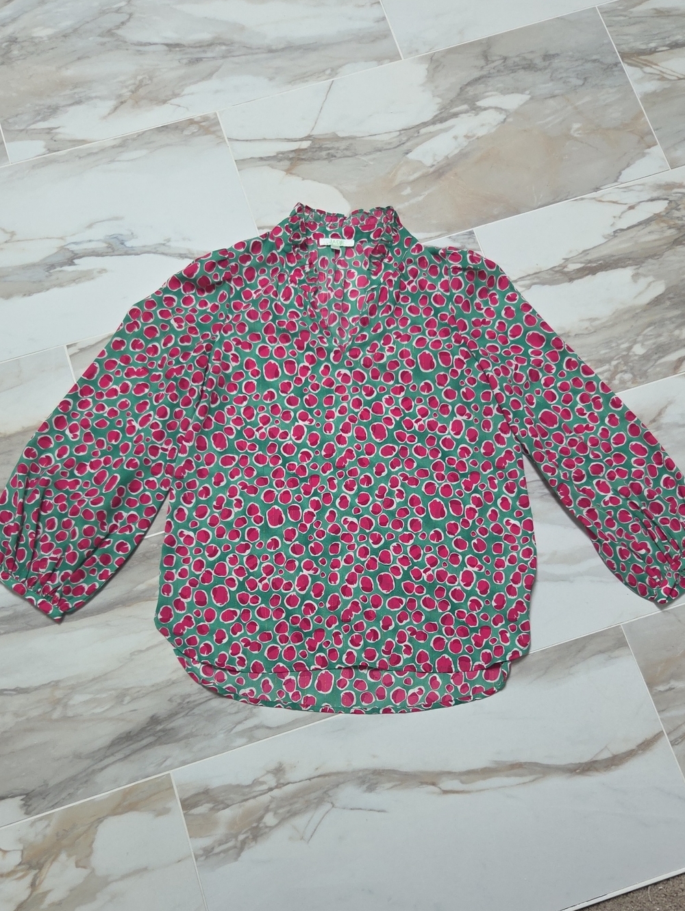Jade Pink and Green Leopard Printed V-Neck Blouse